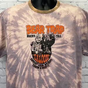 Vintage Y2Ks Bear Trap Saloon Boulder Colorado Ringer T Shirt Beige XL X-Large
